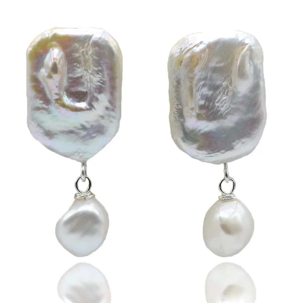 Fashion New Women Earrings White Natural Pearl Stud Earrings Handmade Long Square Baroque Earrings Anniversary Gift Choice