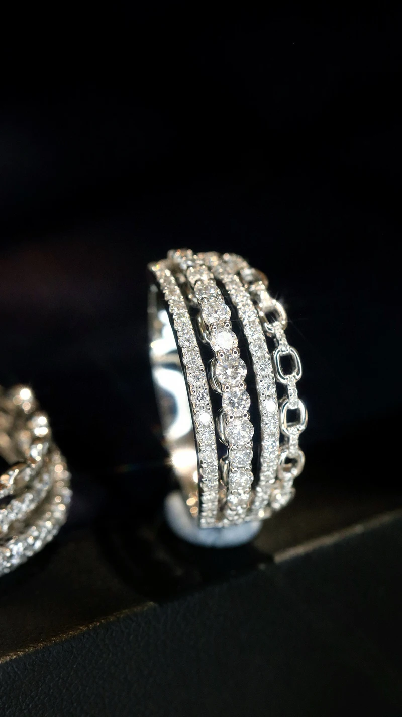 LUOWEND 100% 18K الذهب الأبيض خواتم فاخرة لامعة تصميم 0.68 قيراط الماس الطبيعي الحقيقي خاتم الخطوبة للنساء غرامة مجوهرات #5