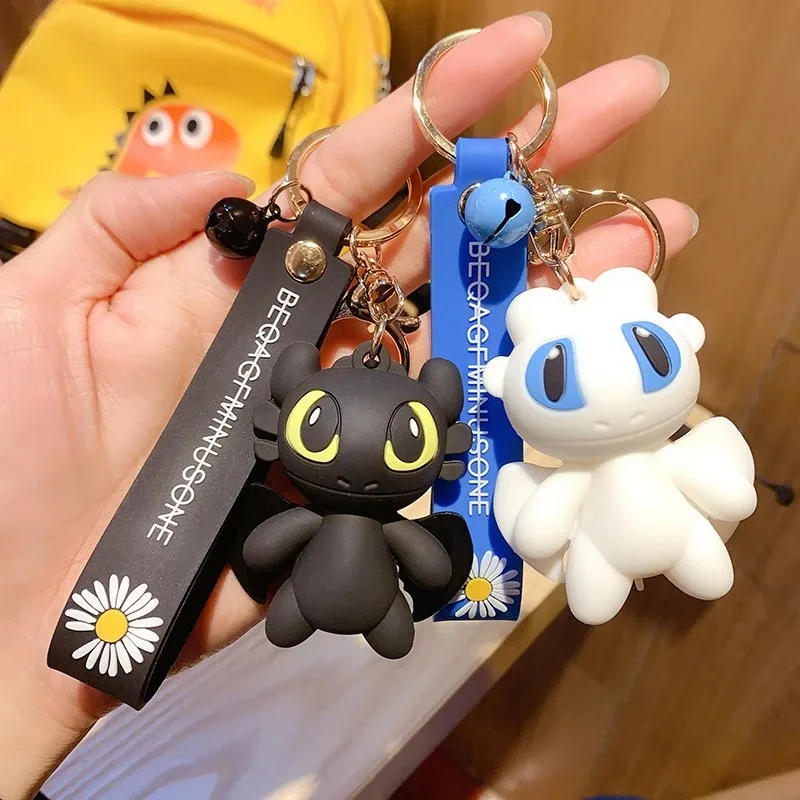 New Creative Cartoon dragon Key Cute Big Eyes Couple Bag Car Ornaments Personality Creative Bell Hand with Car Key Chain gift