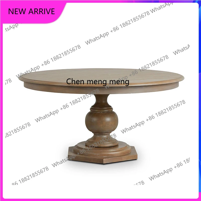 

French retro oak solid wood round dining table chair combination restaurant home American small apartment simple A