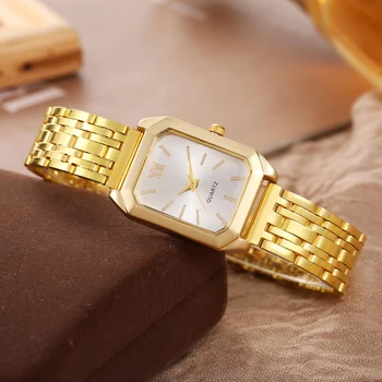 ใหม่Retro Squareนาฬิกาผู้หญิงInsลมแถบเหล็กNicheนาฬิกาควอตซ์ย...