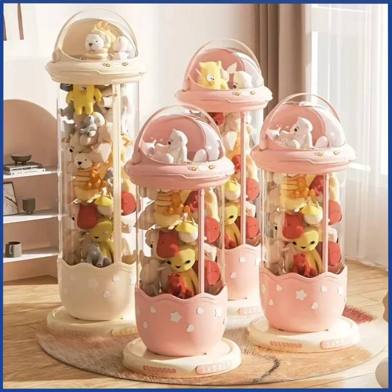 Caja de almacenamiento de muñecos de astronauta, cajas de almacenamiento de juguetes de peluche para niños, contenedor con cremallera de organización de almacenamiento en el hogar relleno de plástico transparente