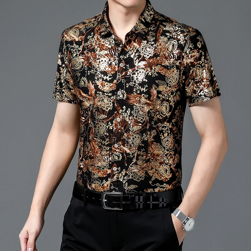 Summer New Lapel Beach Outfit with Hawaiian Style Double-sided Floral Chinese Fashion Casual Cardigan for Men with Short Sleeves