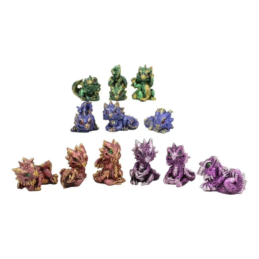 

Gift Set of 12 Colorful Metallic Red Green Purple Blue Baby Dragons in Multiple Poses Miniature Figurines Whimsical Medieval Fan