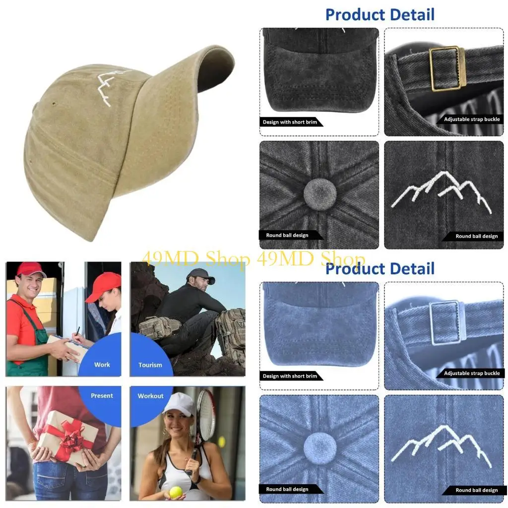 

49MD Teen Embroidery Mountain Baseball Hat Travel Outdoor Summer Spring Hat for Adult