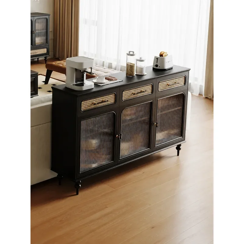 Retro Dining Side Cabinet Wall Mounted Modern Simple Black Living Room Storage Locker Entrance Hallway Tea Cabinet