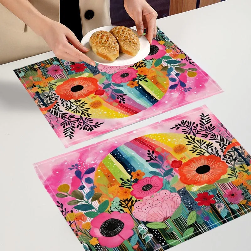 Poppy Flowers Pattern Placemat Custom Cotton Linen Dining Table Mats Bohemian Coaster Pad Bowl Cup Mat Home Decor 7.24WJY