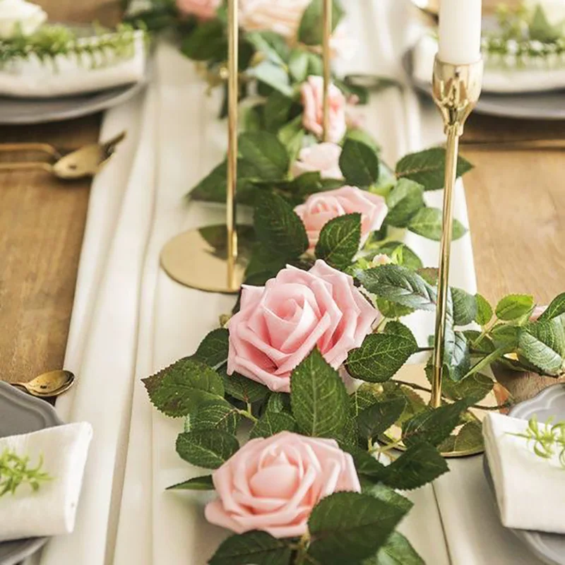 2.4m Artificial Flowers Rose Ivy Vine Wedding Decoration Real Touch Silk Flower String Home Hanging Garland Party Wedding Decor