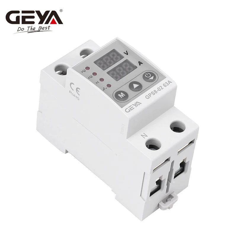 GEYA GPS8 Single Phase Voltage Protector 40A 63A 80A Din Rail 230V Adjustable Voltage Protector Relay with Current Protection