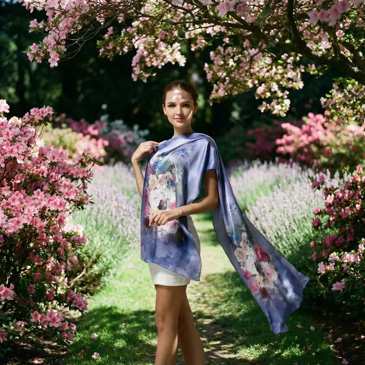 

Роскошный шарф из 100% шелка тутового шелкопряда, с акварельным цветочным принтом, мягкая шифоновая накидка для женщин, весенне-летний аксессуар