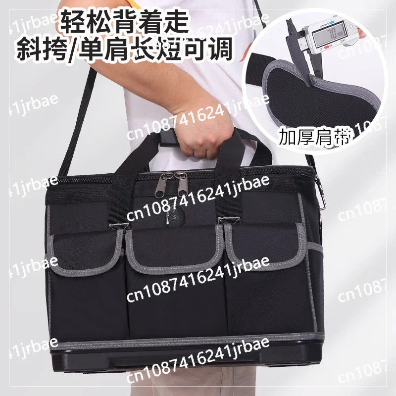 Large Waterproof Tool Bag with Detachable Trolley & Shoulder Strap Multi-pocket Thickened Plastic Bottom Wear-resistant Bags