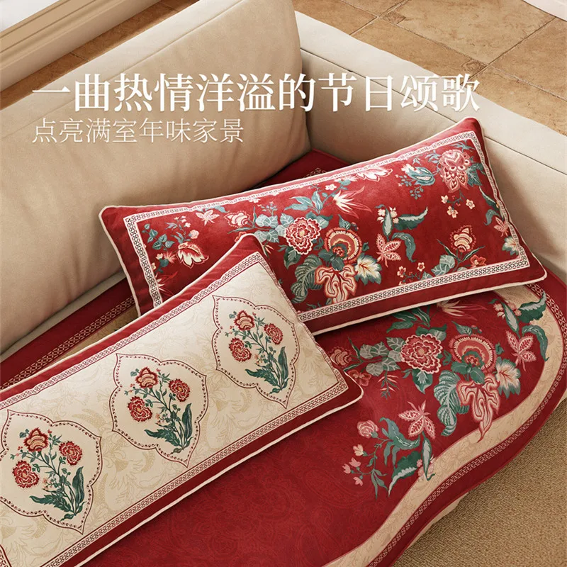 Designer Vintage Throw Pillow Covers 30x70cm Soft Velvet Lumbar Pillows Cover with Birds  Floral Pattern,Rectangular Farmhous
