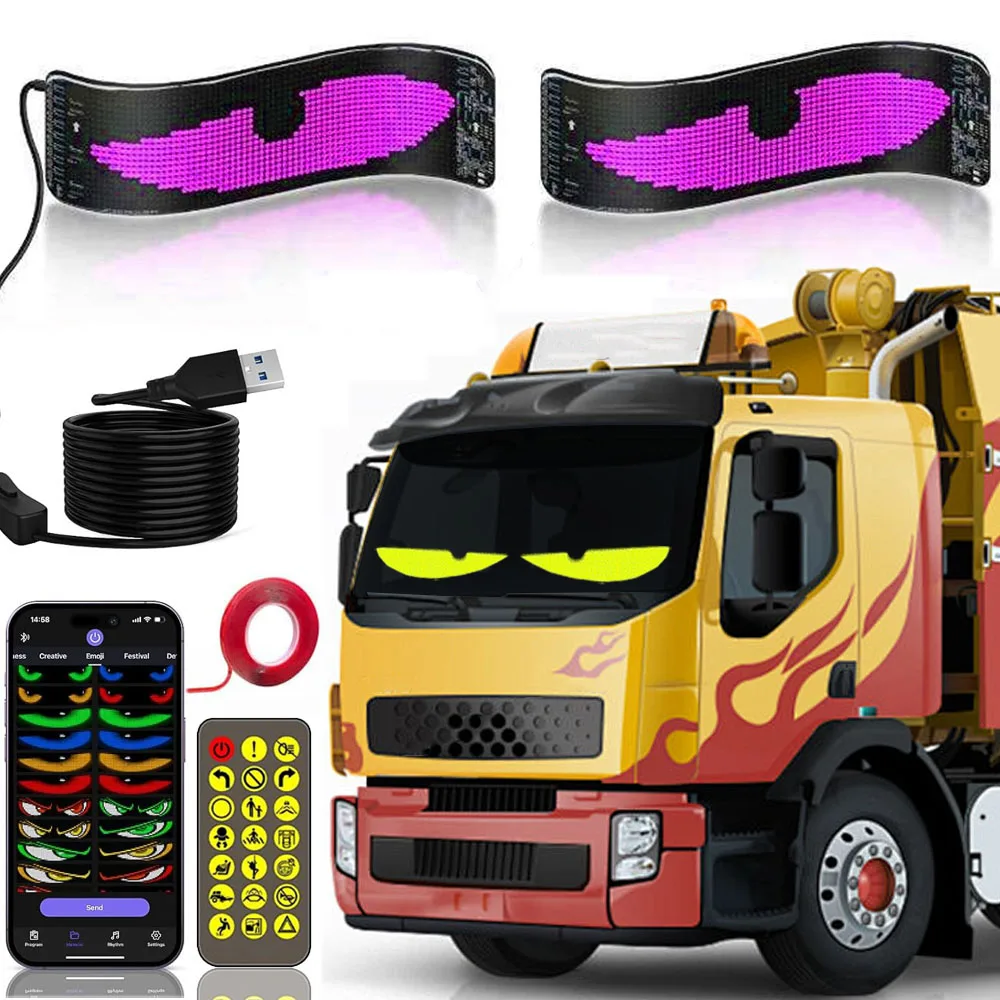 LED Flexible Display Screen Programmable, Smart RGB Panel & USB Cable，Scrolling LED Sign,Bluetooth APP,DIY Design Animations,Tex