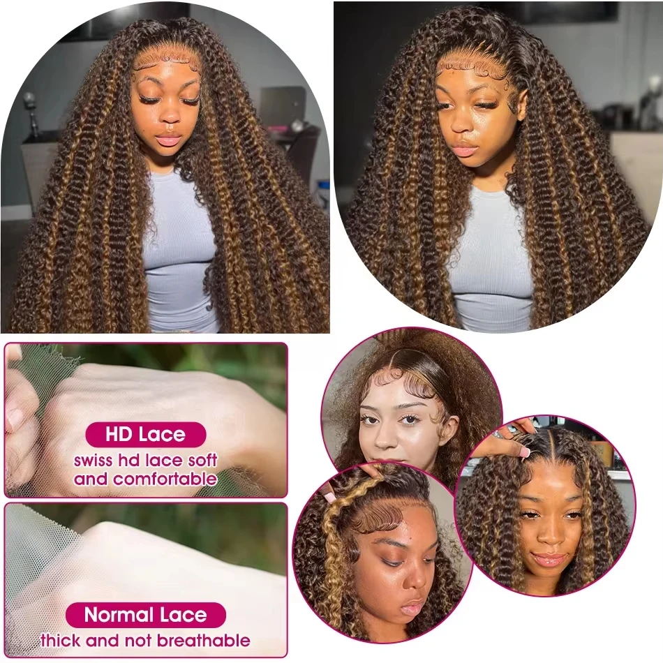 تسليط الضوء على 4/27 شعر مستعار موجة عميقة 13x6 البرازيلي 200 الكثافة الدانتيل أمامي شعر مستعار مجعد 40 بوصة الدانتيل الجبهة خصلات الشعر المستعار الإنسان PrePlucke