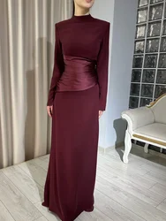 Customized Formal Jersey Pleat Straight High Collar Long Dresses Prom Dresses High Quality Chinese Style Fashion Simple Classic