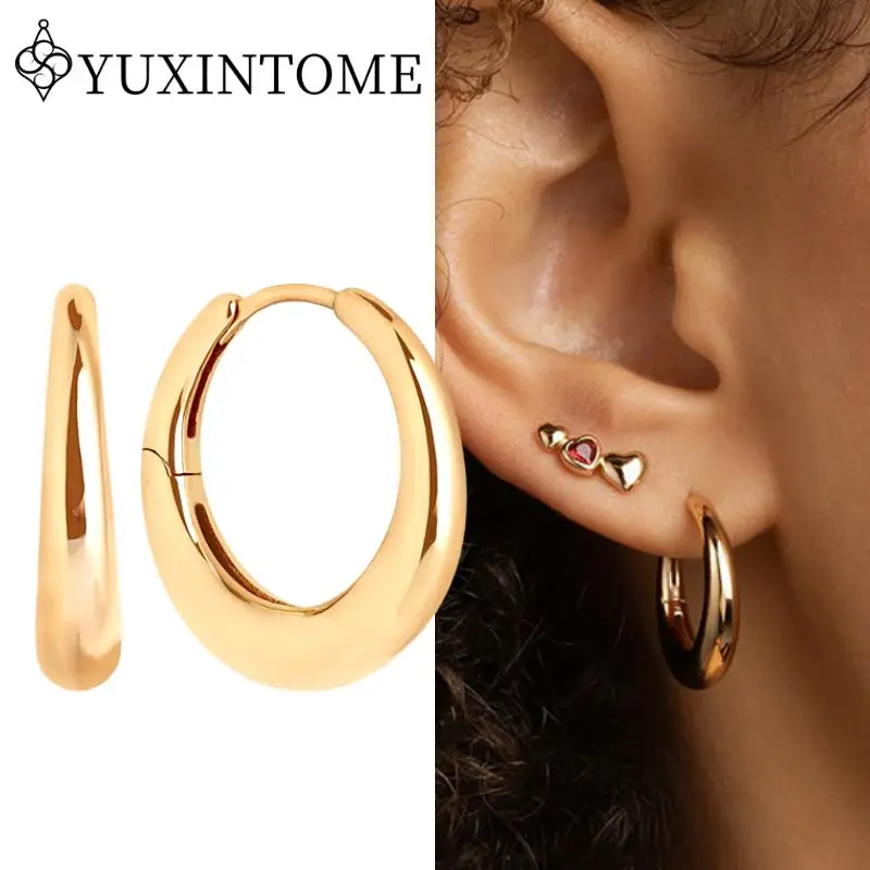 

WOMEN 925 Silver Ear Needles Minimalist Plain Hoop Earrings Gold-plated Metal Ear Buttons For unisex Fashion Party Jewelry Gifts