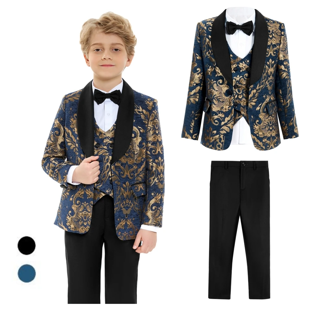 

24H Ship Boy's Slim Fit Suit Set, 4-Piece Tuxedo Suits (Blazer+Vest+Pants+Bow-tie), Wedding Suits for Kids Graduation Dresswear