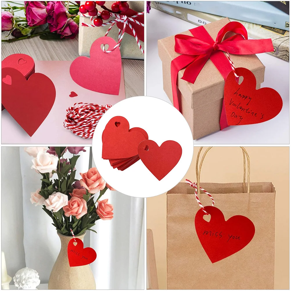 200pcs Red Heart Heart Shaped Paper Tags For Presents Valentine'S Day Decoration Hanging Tag Pendant Present Wrapping Craft