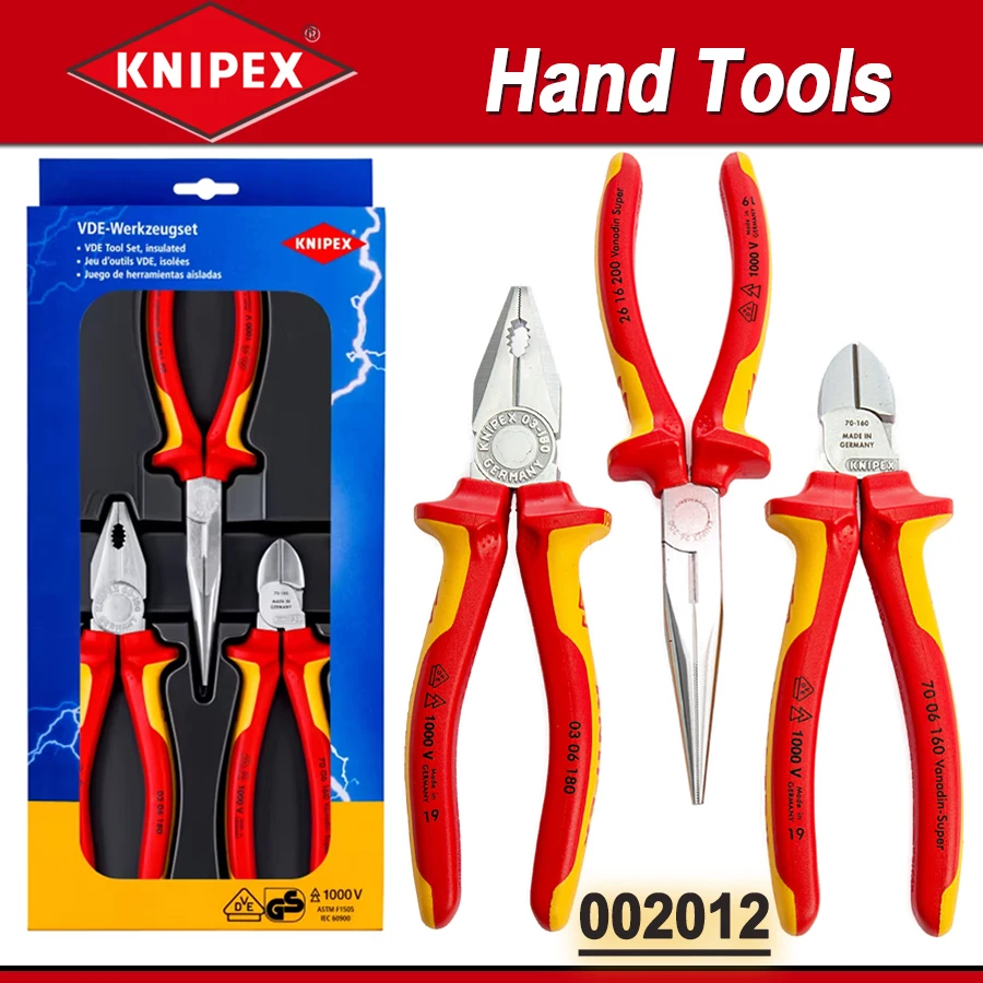 002012 Insulated Pliers Set 3 Pcs with 7006160 Diagonal Cutters/2616200 Needle Nose Pliers/0306180 Combination Pliers