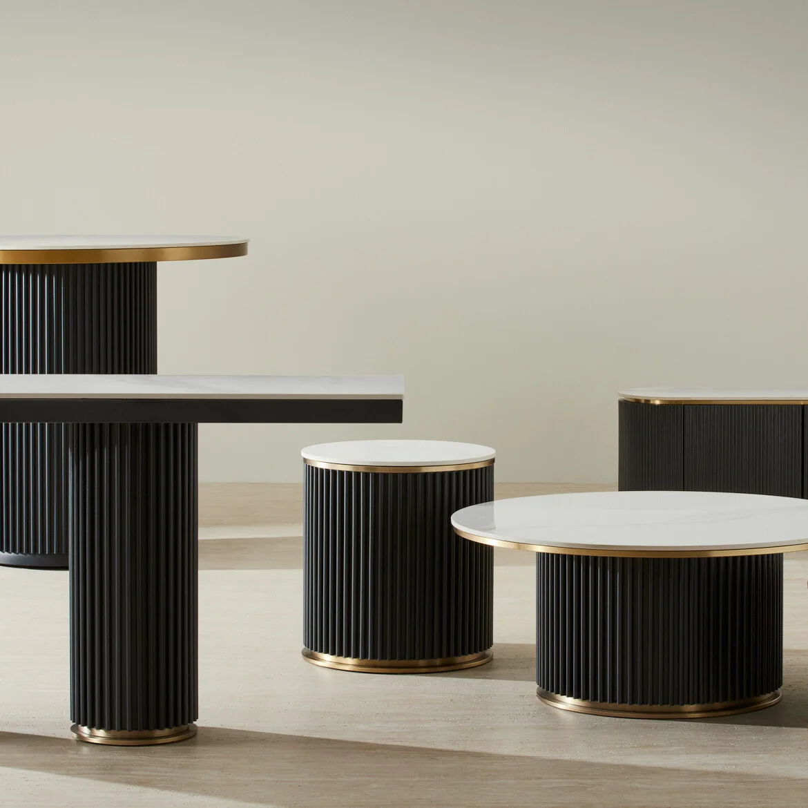 Modern Panel Design Sintered Stone Coffee Table with Gold Metal Base Durable & Eco-Friendly for Living Room