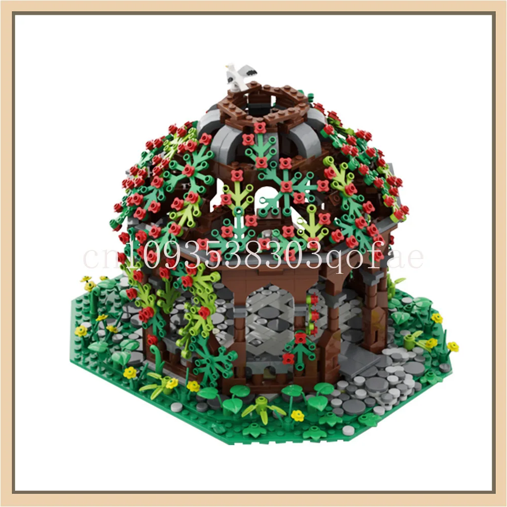 

MOC- 124111 Строительные блоки, средневековый павильон, модель здания, мелкие частицы, вид на улицу, набор строительных блоков, подарок