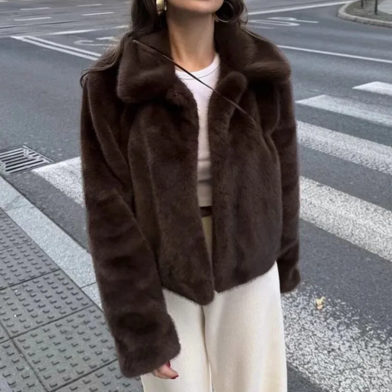 HKSH Autumn Winter New Women Short Faux Fur Coat Turn-down Collar Solid Color Versatile Elegant Luxury Trend Warm Jacket HK17584