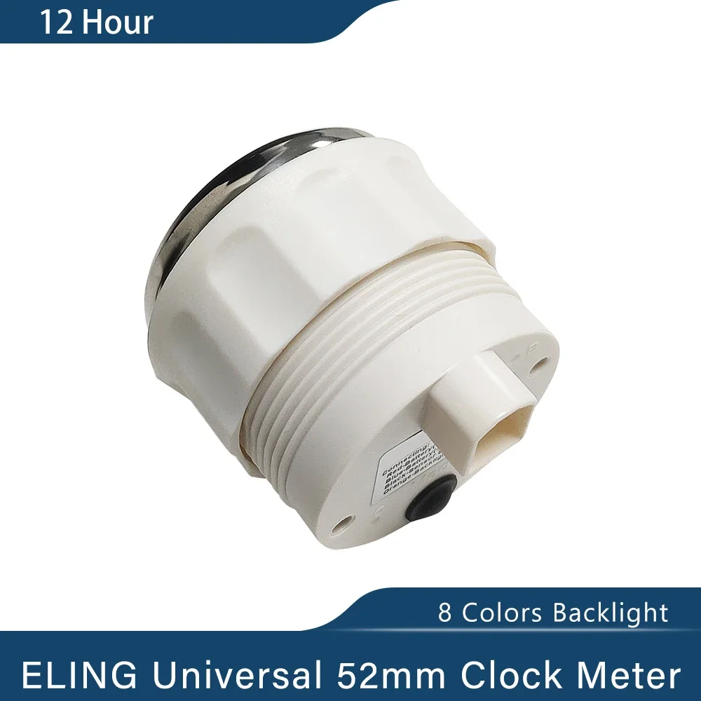 ELING Marine Universal 52mm Clock Meter Gauge 12 Hour Format with 8 Colors Backlight for Yacht Car Boat 12V 24V