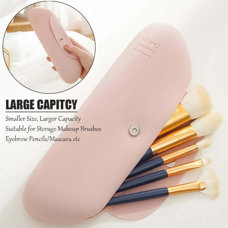 

Silicone Magnetic Closure Travel Cosmetic Bag Makeup Brush Bag Travel Protable Brush Storage Case Tool