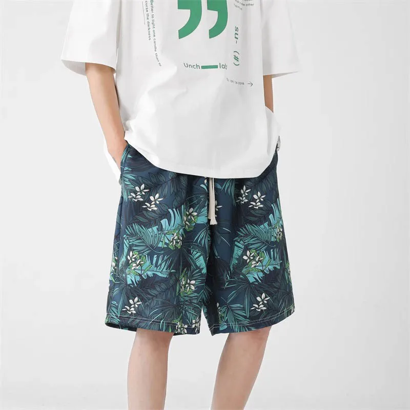 

Американские повседневные свободные мужские спортивные брюки средней длины для лета, молодежные, модные, из смесового хлопка и полиэстера