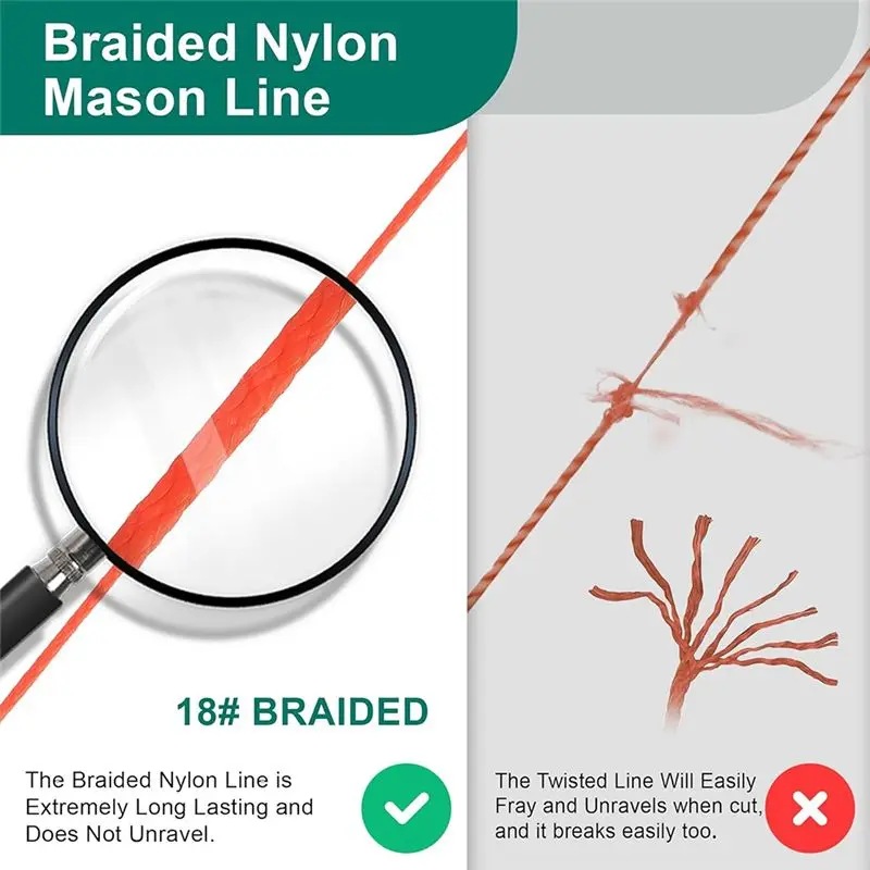 ABFA 2 Pack Mason-Line مع مقبض، بكرة خط ملتوية 540 قدم 18 قابلة لإعادة التحميل مع 10 مستويات مدمجة، خط نايلون مضفر #4