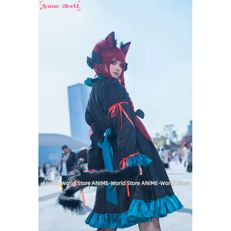 《Custom Size》Anime Touhou Project Kaenbyou Rin Halloween Party Dress Cosplay Costume Wig Ear Tail