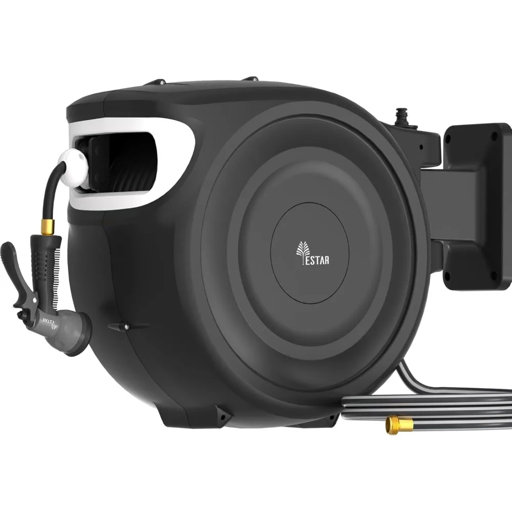 

Garden Hose Reel 1/2x130 ft, Automatic Hose Reel with 7 Pattern Nozzle, Any Length Lock Wall Mounted & 180 Deg Swivel