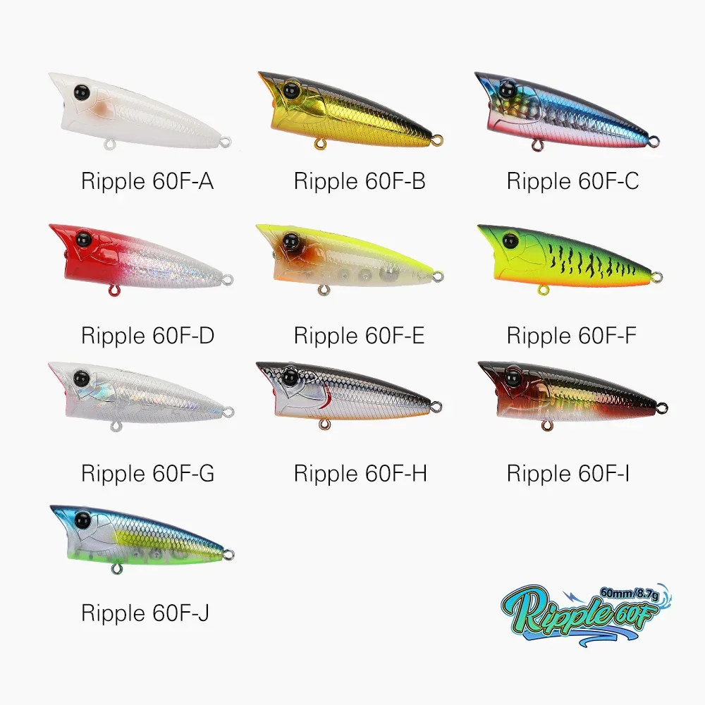 TSURINOYA RIPPLE 60F Top Water Floating Popper Fishing Lure 60mm 8.7g Hard Bait for Bass Pike Long Casting Wobbler Tackle