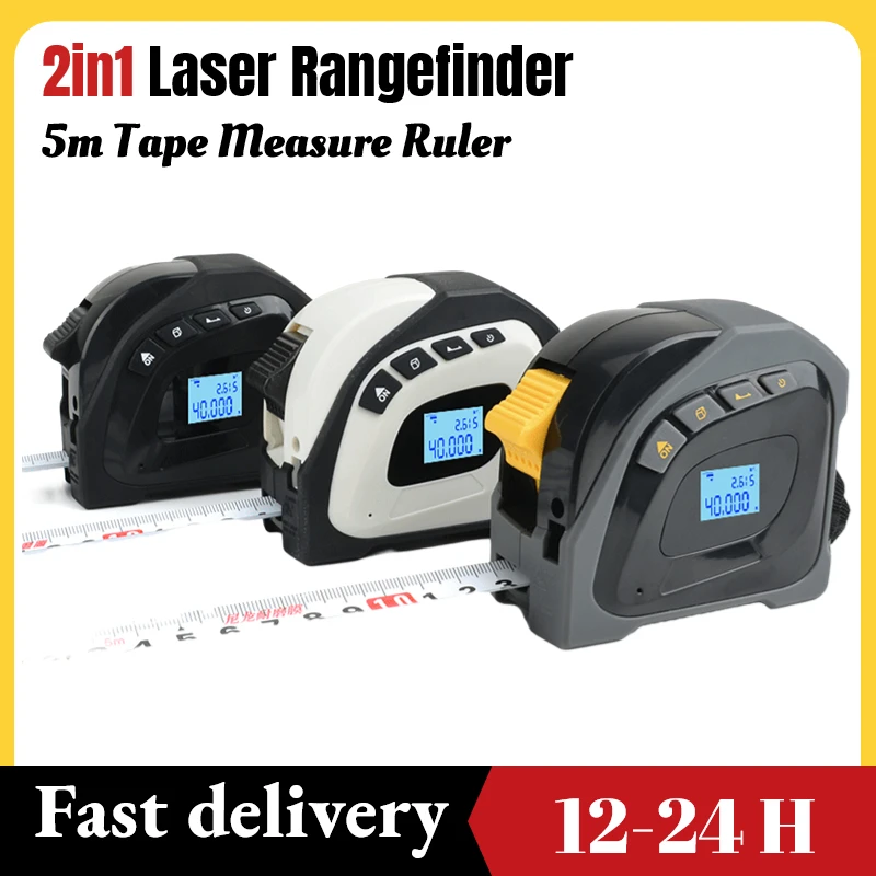 

2in1 Laser Rangefinder 5m Tape Measure Ruler LCD Backlight Distance Meter Building Measurement Device Area Volumes Surveying