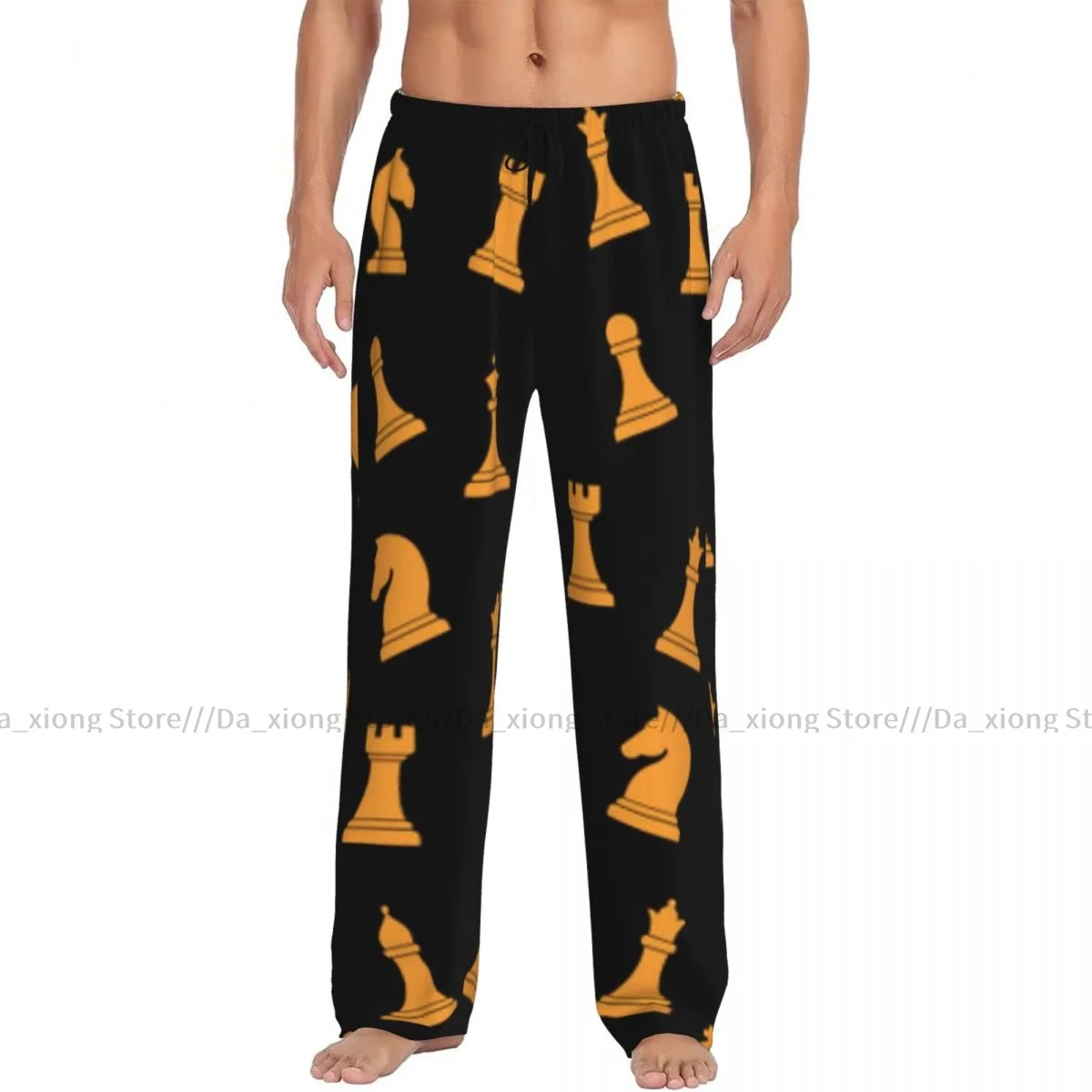 Mens Casual Pajama Long Pant Loose Elastic Waistband Chess Icons Cozy Sleepwear Home Lounge Pants