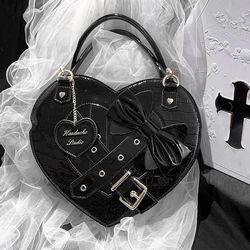 Gothic Cross Lolita Heart Shape Women Handbag Shoulder Bag Kawaii Girls Japanese Bow Tie Satchel Bag Crossbody Bag Totes