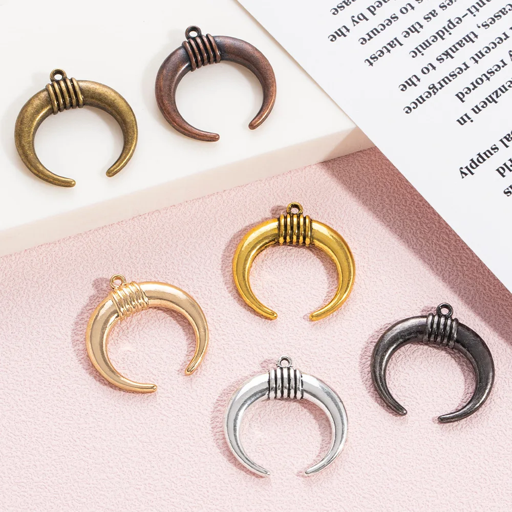 อุปกรณ์เครื่องประดับโลหะผสม DIY จี้พระจันทร์และพระจันทร์เสี้ยวย้อนยุค ต่างหู สร้อยคอ กำไลข้อมือ และจี้