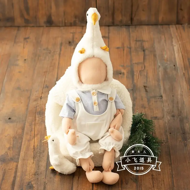 ❤️Newborn Photography Clothing Goose Hat+Top+Overalls+Doll 4Pcs/Set Baby Photo Props Accessories Studio Shoot Clothes Outfits