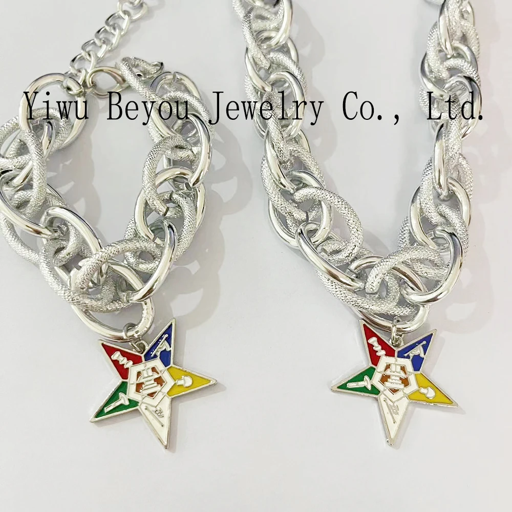 Conjunto de pulsera y collar OES de plata con colgante de estrella oriental
