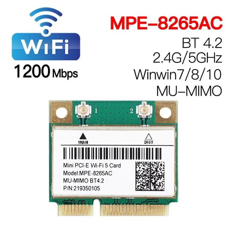 MPE-8265AC Wireless Half Mini PCI-E Wifi Card 1200Mbps Wlan Network Card Wifi 5 Dual Band 802.11AC 2.4Ghz 5Ghz Network Card-AEF7
