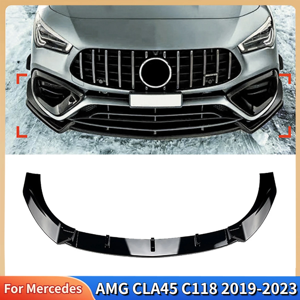 For Mercedes- Benz C118 CLA45 2019-2023 AMG car Front Bumper Lip Spoiler Splitter Diffuser Body kits Tuning Auto Accessories