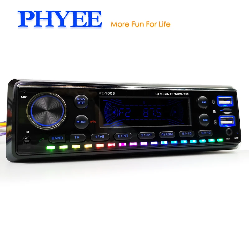 

Автомобильный радиоприемник Bluetooth 5,0, MP3-аудиоплеер, синхронизация музыки, светодиодные фонари, управление через приложение USB TF AUX, головное устройство FM-стереосистемы HE1006