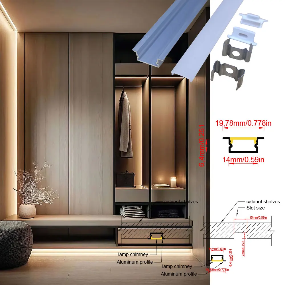 

14x7mm 2PCS 0.5m Aluminium LED Strip Light for Embedded Installation Suitable for Cabinets Wardrobes Wine Cabinets Bookcases