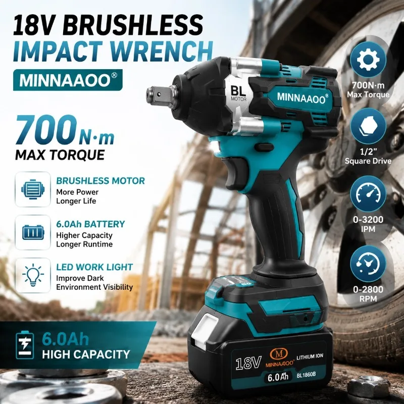 MINNAAOO 18V 6.0Ah Li-ion Battery Pack With Power Indicator Rechargeable Battery For Cordless Power Tools Long Runtime