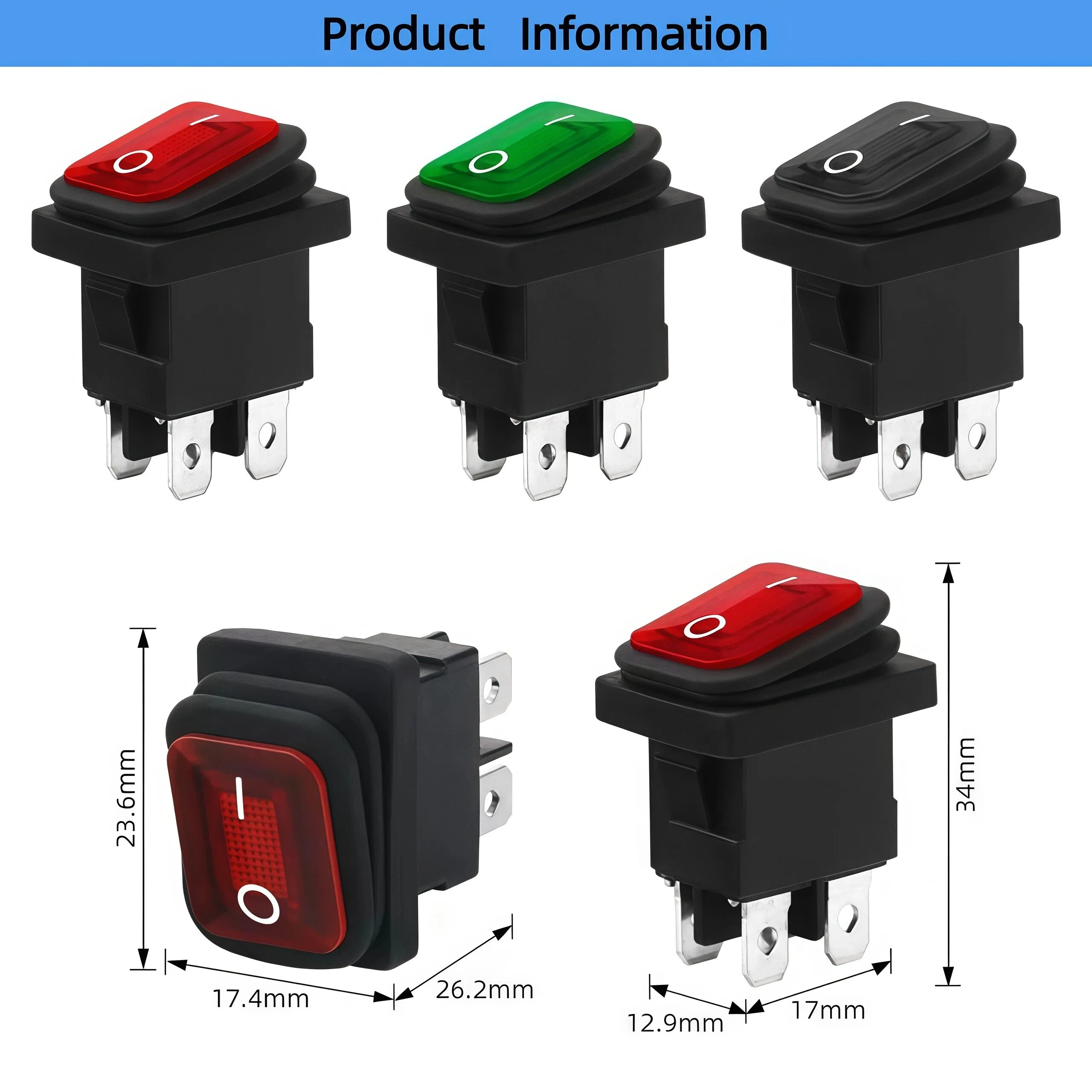 KCD1 4-Pin مستطيلة الروك مقاوم للماء الروك التبديل عالية الحالي 6A الطاقة الروك التبديل مع IP65 220 فولت الضوء الأحمر والأخضر