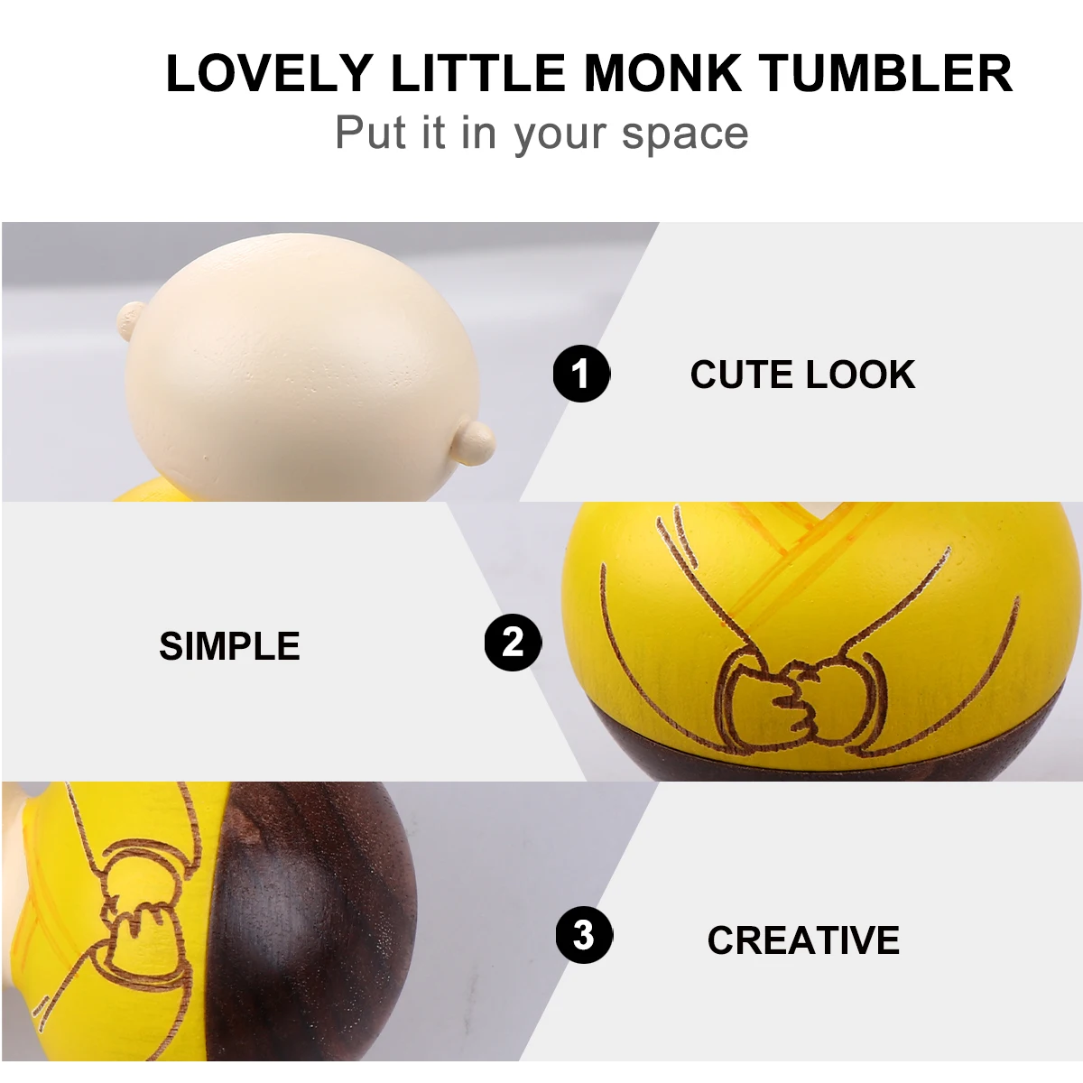 

1Pcs Handmade Wood Wobbling Monk Decor Unique Desk Ornament for Home Restaurant Display Shelf Accent Craft Gift Yellow Finish