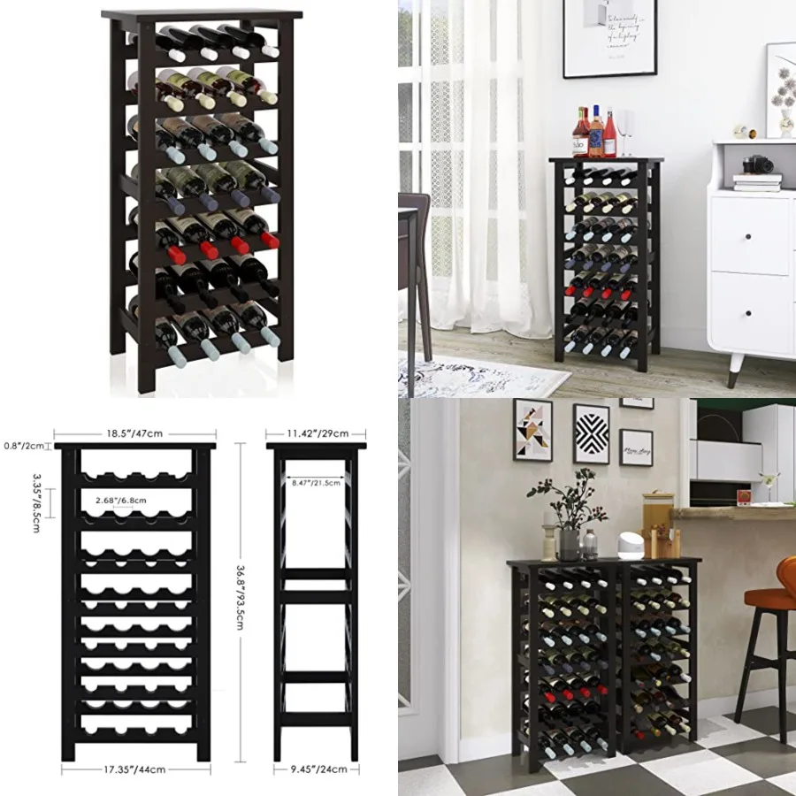 

Bamboo Wine Rack, 28 Bottles Display Holder with Table Top, 7-Tier Free Standing Storage Shelves for Kitchen, Pantry, Cellar, B