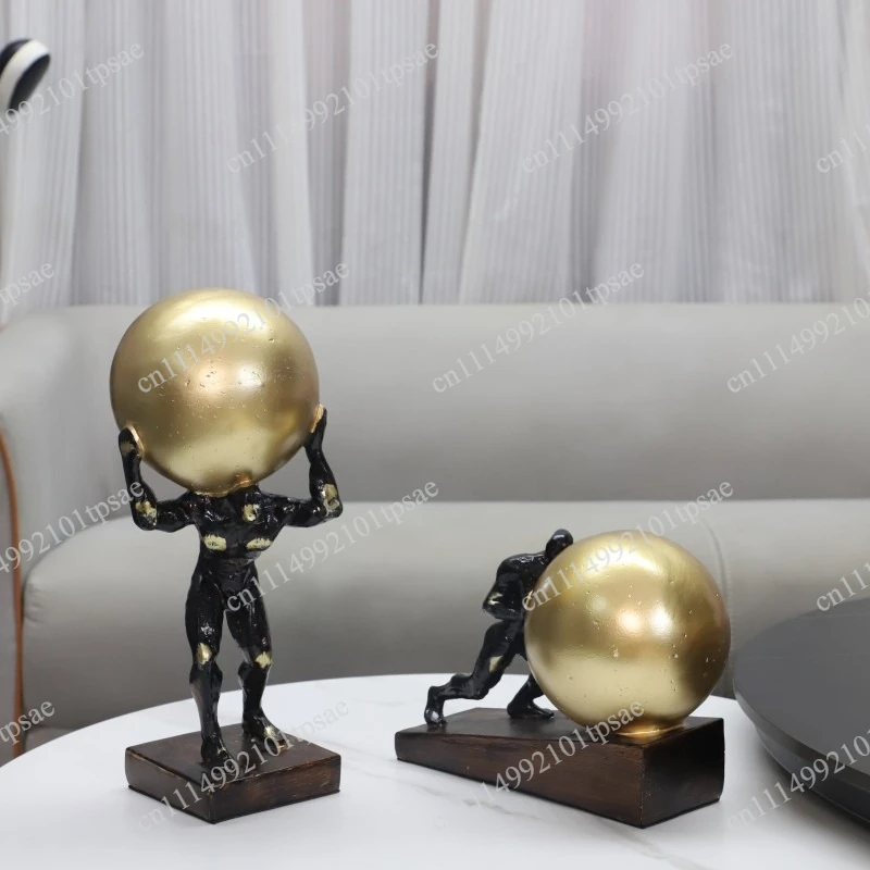 Resin sculpture of pushing ball character, desktop decoration, mythological figure, pushing ball stone statue