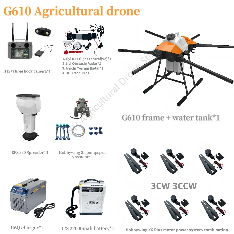 Whole set EFT G610 10L 10KG Agricultural Spray Drone Hobbywing X6 Powertrain Kit with Brushless Spray