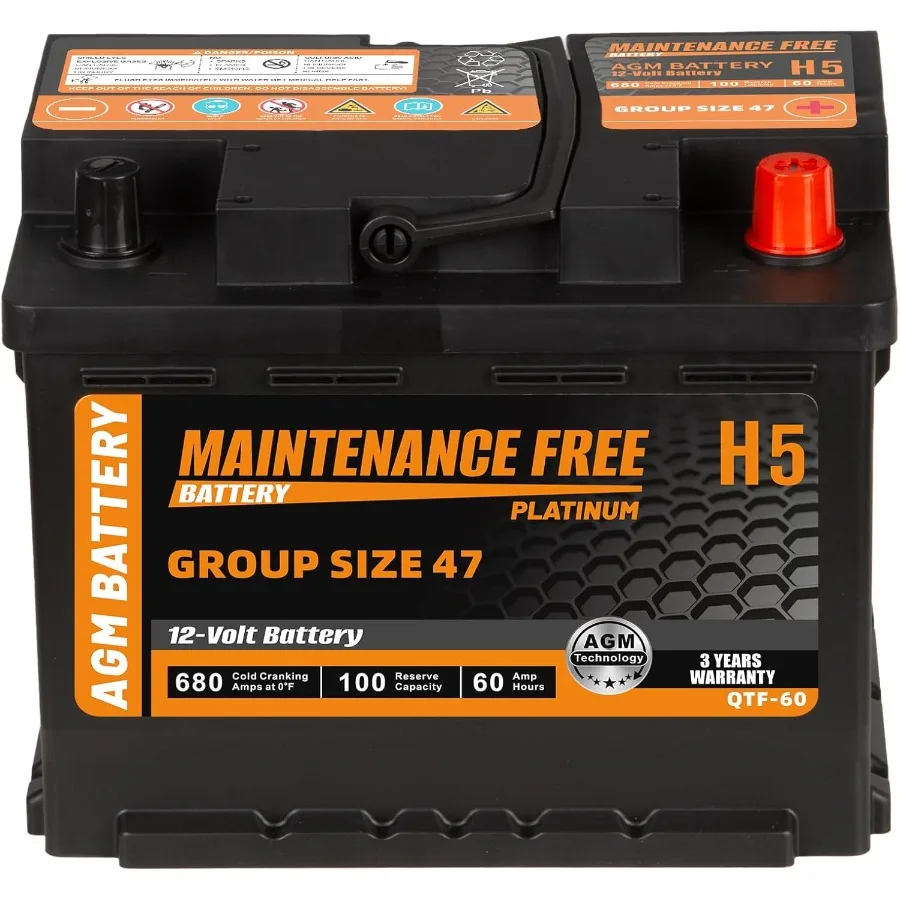 H5 Gruppengröße 47 Start und Stop AGM Kfz-Batterie 12 V 60 Ah 680 CCA 100 RC wiederaufladbare Autobatterie für Advanced Vehicle Ap